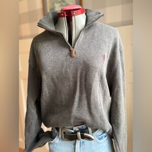 Polo by Ralph Lauren Charcoal Gray Quarter-Zip with Pink Pony Size XL